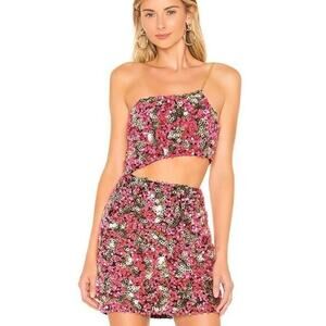 H:ours NWT Sybila Fuchsia and Gold Shiny Sequin Cut-Out Party Mini Dress Medium